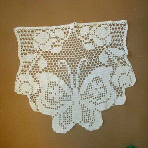 Handmade Filet Crochet Butterfly Embellished Doily Panel 15"X 15"  For Home Déco